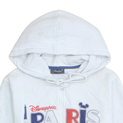 Disneyland Paris Womens White Full Zip Hoodie L Embroidered Mickey Cotton Blend