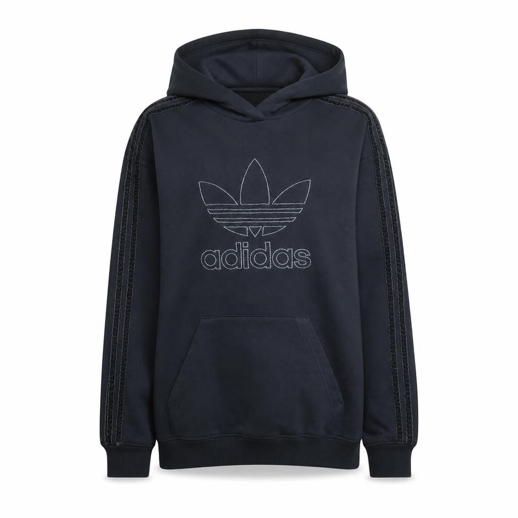 Front view of Adidas women’s black full zip hoodie, size UK 8-10, hooded logo sweatshirt