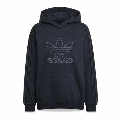 Front view of Adidas women’s black full zip hoodie, size UK 8-10, hooded logo sweatshirt