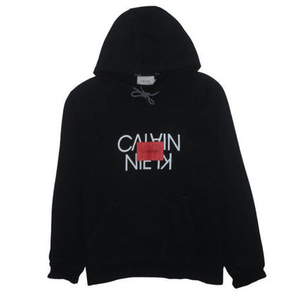 Calvin Klein Men's Black Pullover Hoodie Size L Fleece Logo Sweatshirt