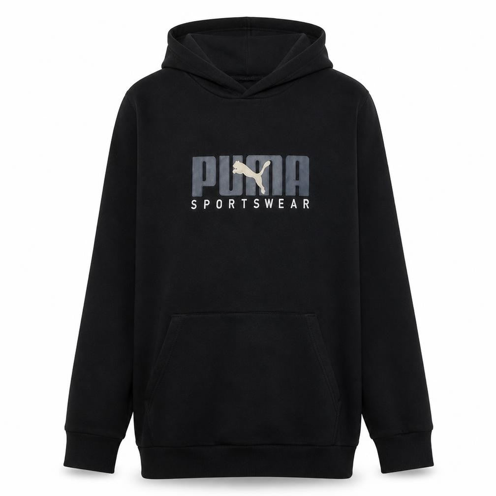 Puma Mens Black L Pullover Hoodie Sportswear Logo Hooded Sweatshirt