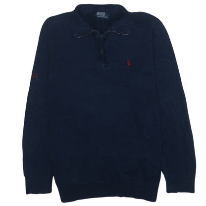 Polo Ralph Lauren Men's Navy Cotton Half Zip Jumper Size L