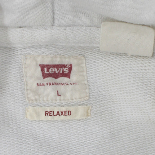 Levi's Men's White Pullover Hoodie L Relaxed Fit Logo Sweatshirt