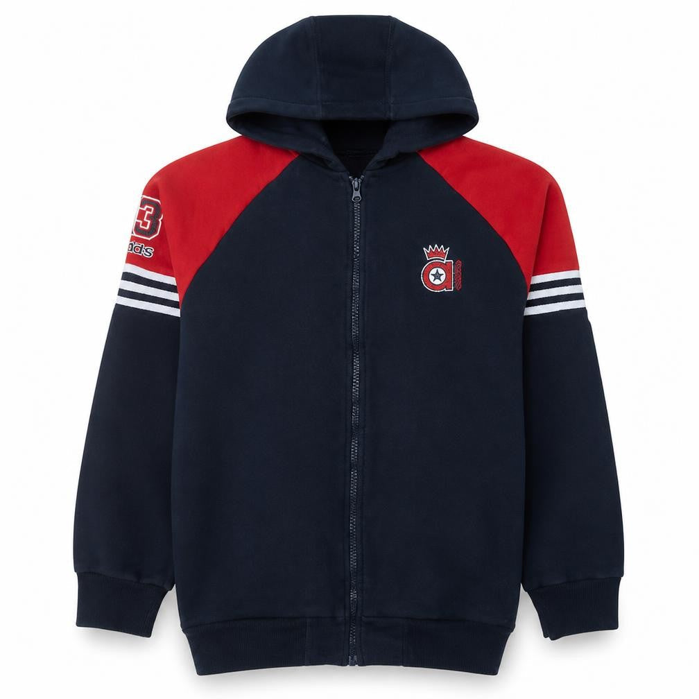 Front view of Adidas Men's Blue Full Zip Hoodie L Sports Fleece Sweatshirt