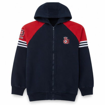 Front view of Adidas Men's Blue Full Zip Hoodie L Sports Fleece Sweatshirt