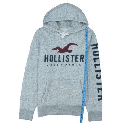 Hollister Men's Grey Pullover Hoodie M Logo Fleece Sweatshirt
