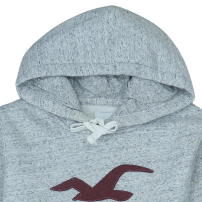 Hollister Men's Grey Pullover Hoodie M Logo Fleece Sweatshirt
