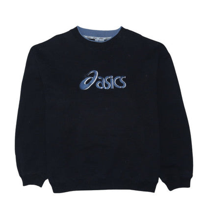 Asics Women Black L Pullover Sweatshirt Crew Neck Embroidered Logo