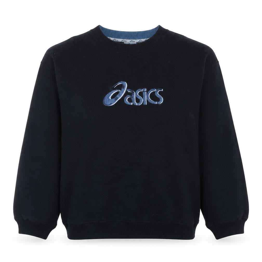 Asics Women Black L Pullover Sweatshirt Crew Neck Embroidered Logo