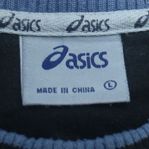 Asics Women Black L Pullover Sweatshirt Crew Neck Embroidered Logo
