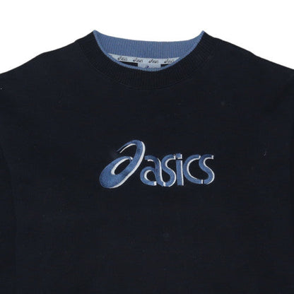 Asics Women Black L Pullover Sweatshirt Crew Neck Embroidered Logo