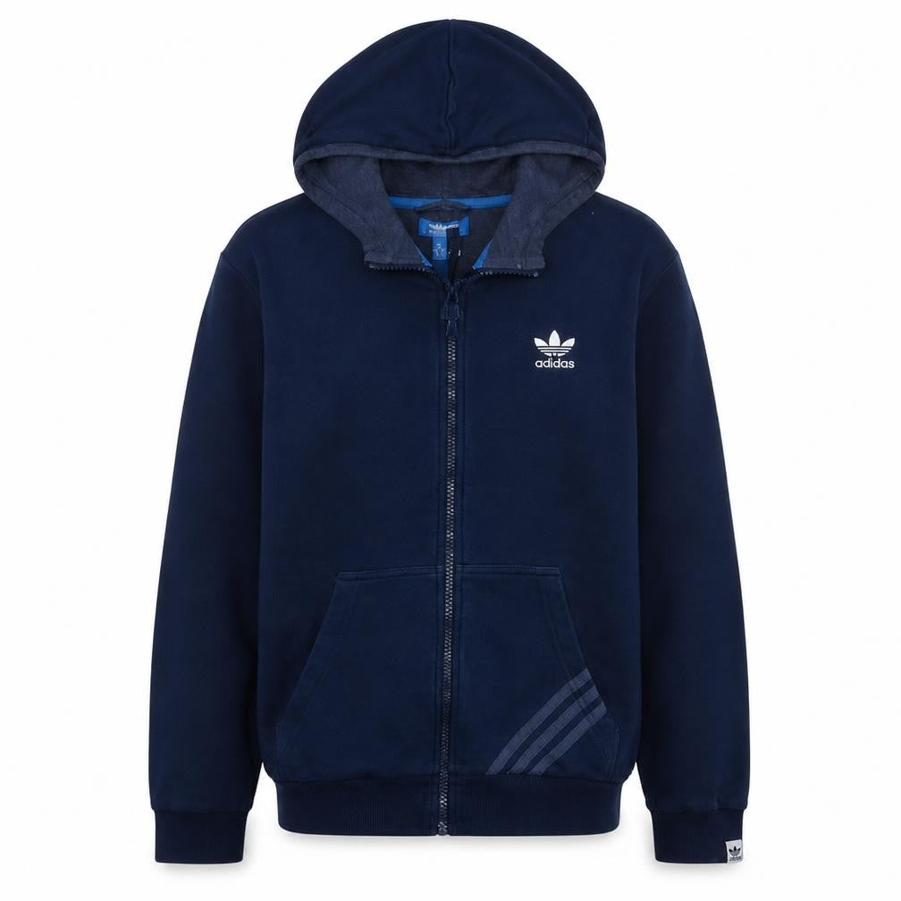 Front view of Adidas Men’s Blue Full Zip Hooded Sweatshirt M Sports Fleece