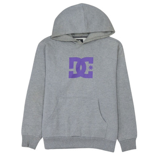 DC Men’s Grey XL Pullover Hoodie with Purple Logo Graphic Print