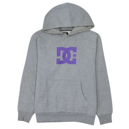 DC Men’s Grey XL Pullover Hoodie with Purple Logo Graphic Print