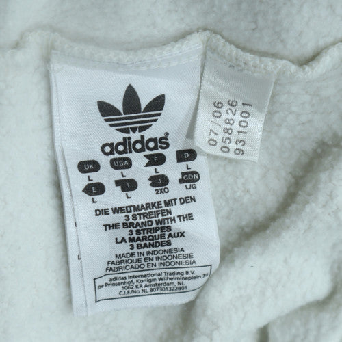 adidas Mens White Pullover Hoodie L Sports Fleece Graphic Logo
