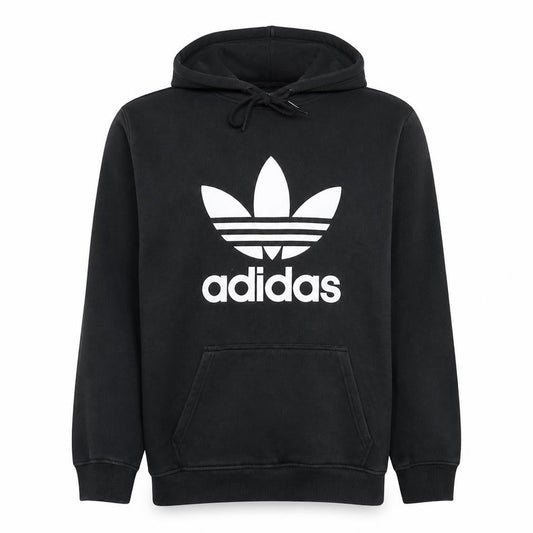 Front view of Adidas Men's Black Pullover Hoodie M Logo Graphic Fleece