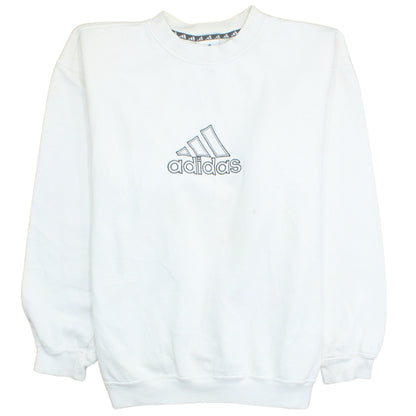 Adidas Men's White Logo Crew Neck Fleece Sweatshirt Size M Vintage