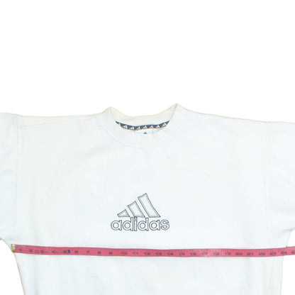 Adidas Men's White Logo Crew Neck Fleece Sweatshirt Size M Vintage