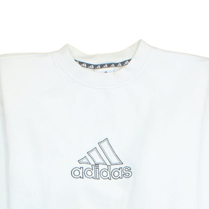 Adidas Men's White Logo Crew Neck Fleece Sweatshirt Size M Vintage