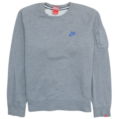 Nike Mens Grey M Crew Neck Pullover Sweatshirt Logo Zip Pocket