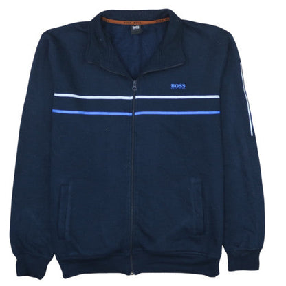 BOSS Mens Blue Full Zip Striped Sweatshirt Size L Regular Fit