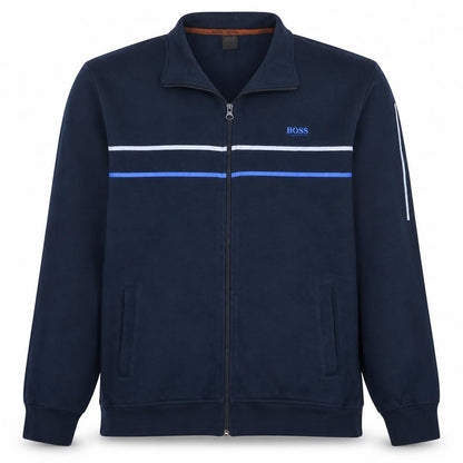 BOSS Mens Blue Full Zip Striped Sweatshirt Size L Regular Fit