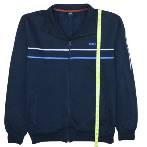 BOSS Mens Blue Full Zip Striped Sweatshirt Size L Regular Fit