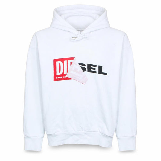 Diesel Mens White Pullover Hoodie Size M Logo Cotton Sweatshirt