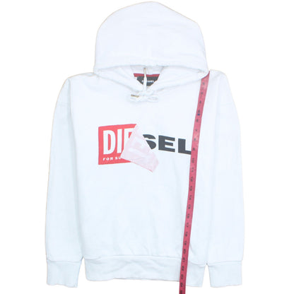 Diesel Mens White Pullover Hoodie Size M Logo Cotton Sweatshirt