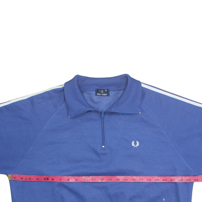 Fred Perry Men's Blue 1/4 Zip Sweatshirt XL Cotton Blend