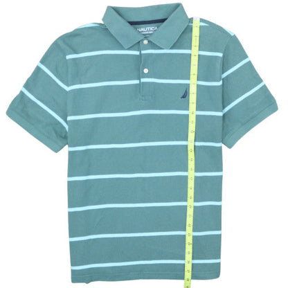 Nautica Men's Green Striped Cotton Blend Polo Shirt XL