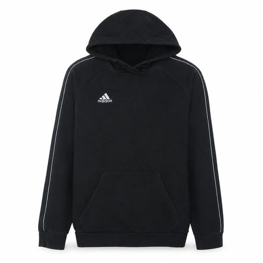 Front view of Adidas Men's Black Medium Pullover Hoodie with Logo and Kangaroo Pocket