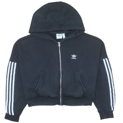 Adidas Womens Black Size 10 Full Zip Hoodie with 3 Stripes