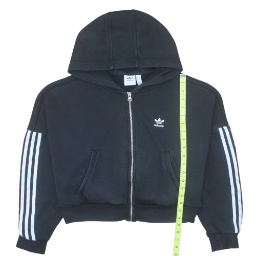 Adidas Womens Black Size 10 Full Zip Hoodie with 3 Stripes