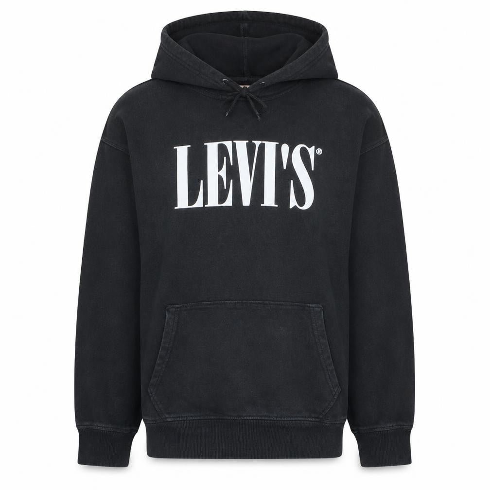 Levi's Men's Black Pullover Hoodie M Relaxed Fit Fleece Logo Sweatshirt