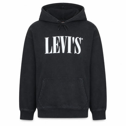 Levi's Men's Black Pullover Hoodie M Relaxed Fit Fleece Logo Sweatshirt