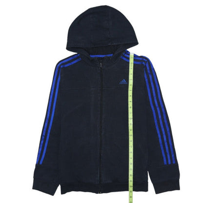 Adidas Women's Black Blue Full Zip Hoodie L Hooded Sportswear Sweatshirt
