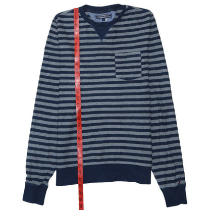 Tommy Hilfiger Men's Blue Striped Cotton Crew Neck Pullover Jumper Size S