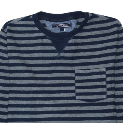 Tommy Hilfiger Men's Blue Striped Cotton Crew Neck Pullover Jumper Size S