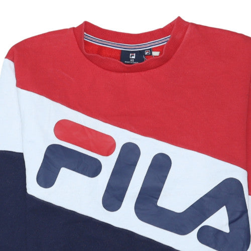 Fila Mens Red White Blue Logo Sweatshirt XS Crew Neck Pullover