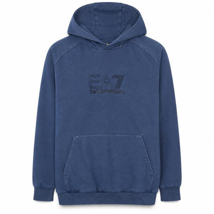 Emporio Armani EA7 Men's Blue Pullover Hoodie Size L Logo Fleece Sweatshirt