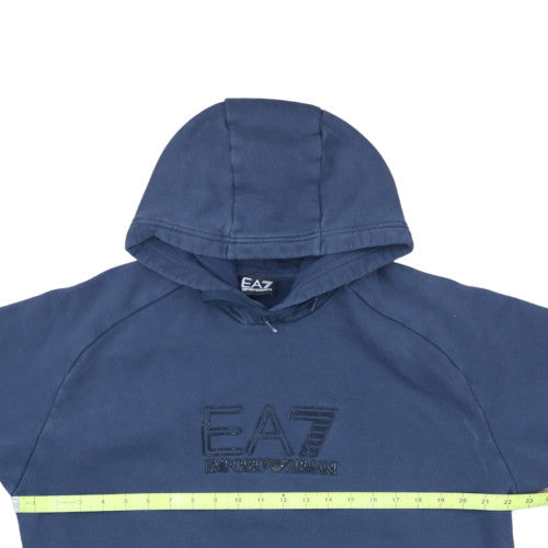 Emporio Armani EA7 Men's Blue Pullover Hoodie Size L Logo Fleece Sweatshirt