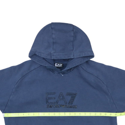Emporio Armani EA7 Men's Blue Pullover Hoodie Size L Logo Fleece Sweatshirt