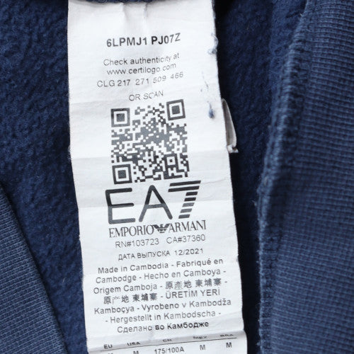 Emporio Armani EA7 Men's Blue Pullover Hoodie Size L Logo Fleece Sweatshirt