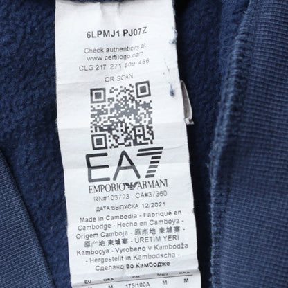 Emporio Armani EA7 Men's Blue Pullover Hoodie Size L Logo Fleece Sweatshirt