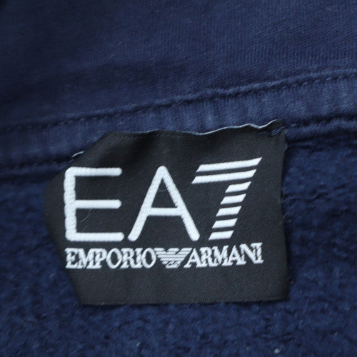 Emporio Armani EA7 Men's Blue Pullover Hoodie Size L Logo Fleece Sweatshirt