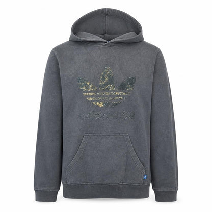 Adidas Men's Grey Pullover Hoodie Size M Graphic Trefoil Fleece