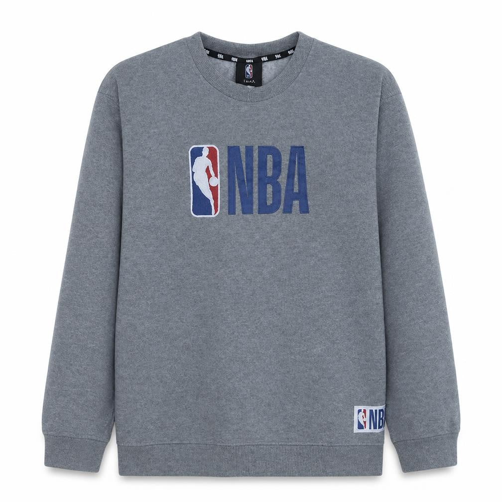 Front view of NBA boys’ grey cotton blend crew neck sweatshirt, size 14, youth