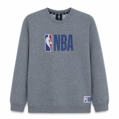 Front view of NBA boys’ grey cotton blend crew neck sweatshirt, size 14, youth