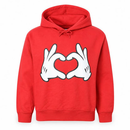 Disney Women Red Pullover Hoodie Size M Mickey Hands Heart Graphic